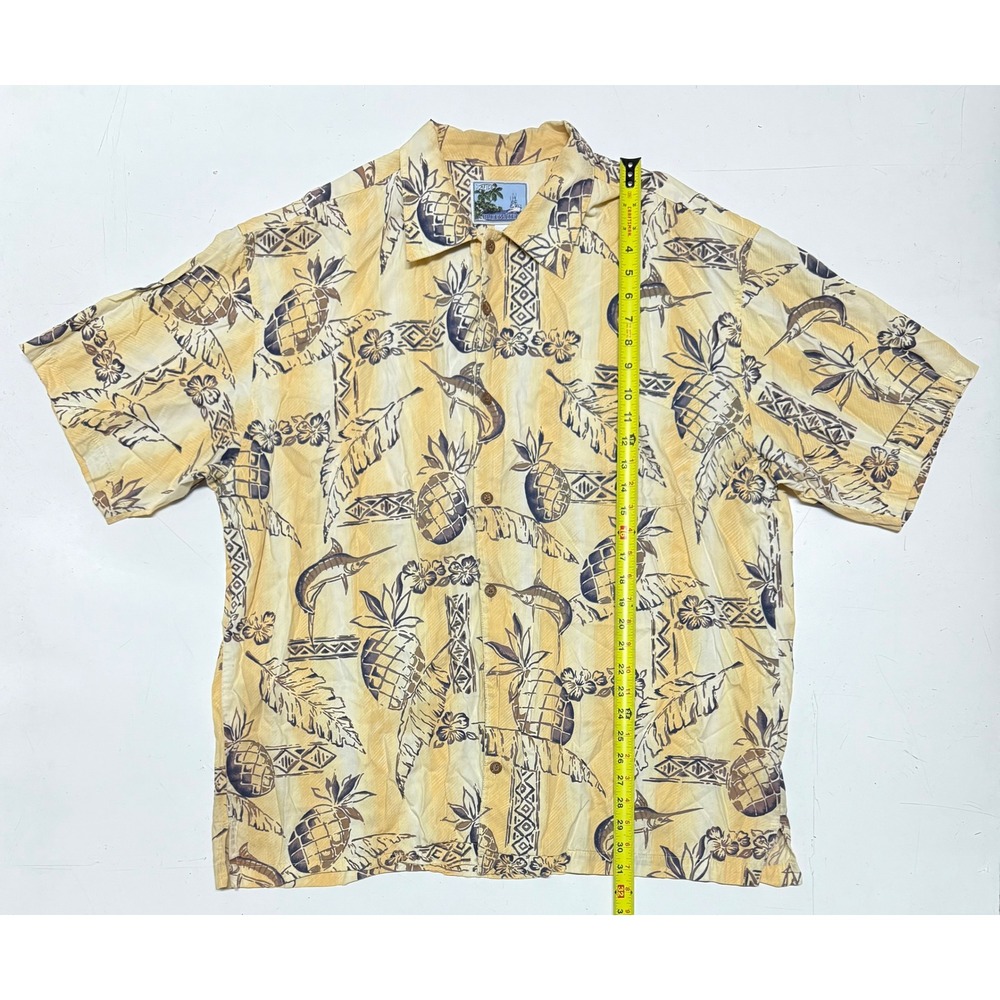 AFTCO Mens Hawaiian Shirt Pineapple Marlin Fish Short Sleeve Button Up Large